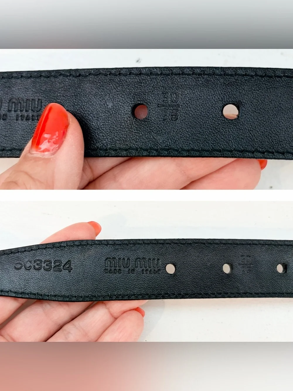 Auth MIU MIU Black Leather Gold-Tone Chain Link Belt, Size 75 / 30